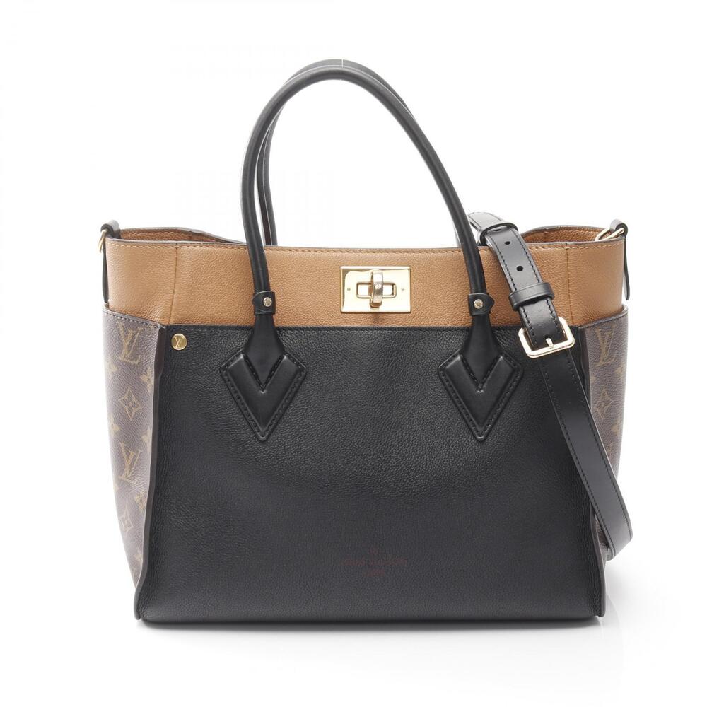 Louis Vuitton On My Side Handbag Leather Canvas Monogram Black Brown